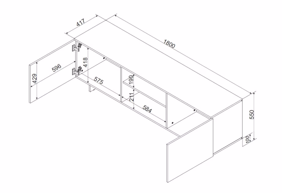 TV-alus Cama MEBLE ALMA, 180 × 41,5 × 55 cm, 2 ust ja 1 riiul, kašmiir - 4