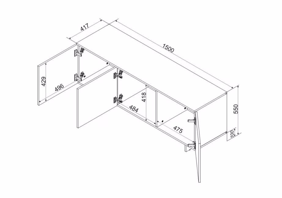 TV-alus Cama MEBLE ALMA, 150 × 41,5 × 55 cm, 3 uksega, kašmiir - 3