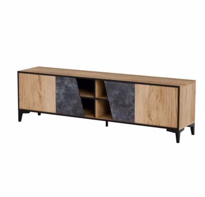 TV-alus Cama MEBLE OVO, 180 × 38 × 53 cm, 4 uksega, tamm/betoon