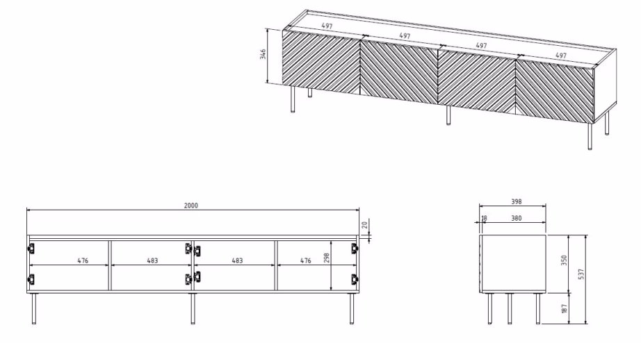 TV-alus Cama MEBLE ONDA, 4 uksega, roheline/Artisan-tamm, 200 × 40 × 54,35 cm - 5