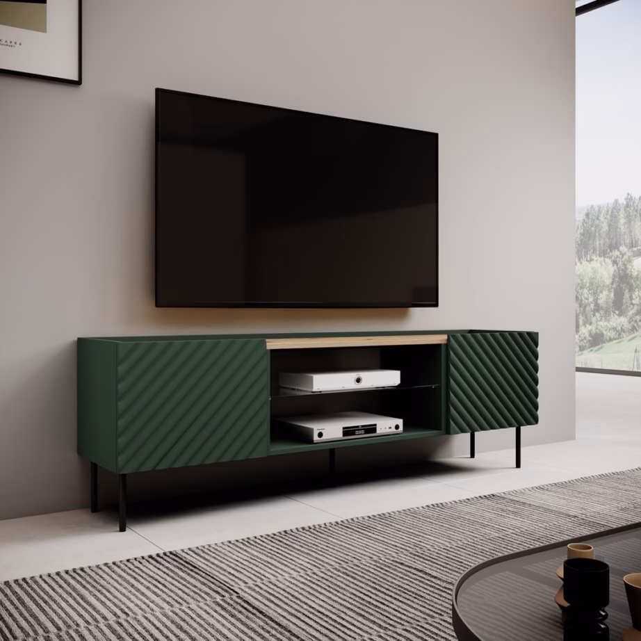 TV-alus Cama MEBLE ONDA, 180,5 × 40 × 58,39 cm, roheline ja Artisan tamm - 2