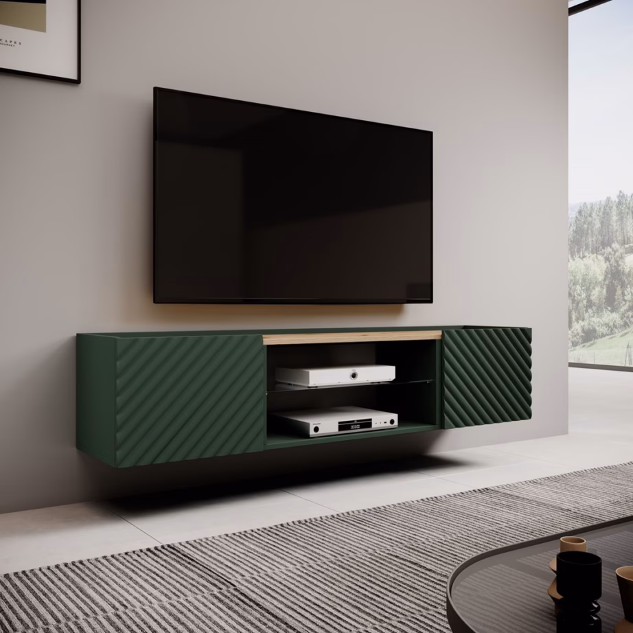 TV-alus Cama MEBLE ONDA, 180,5 × 40 × 58,39 cm, roheline ja Artisan tamm - 3