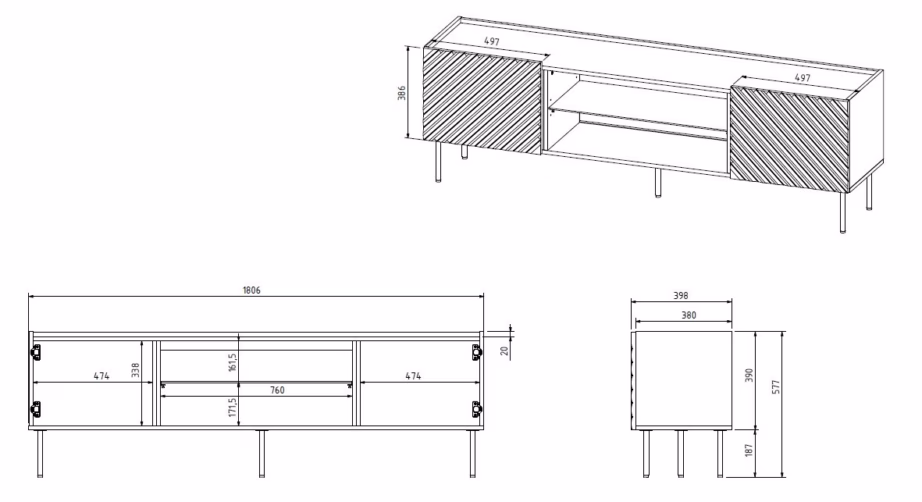 TV-alus elektrilise kaminaga Cama MEBLE ONDA, roheline, 196,4 × 28,5 × 43,8 cm - 4