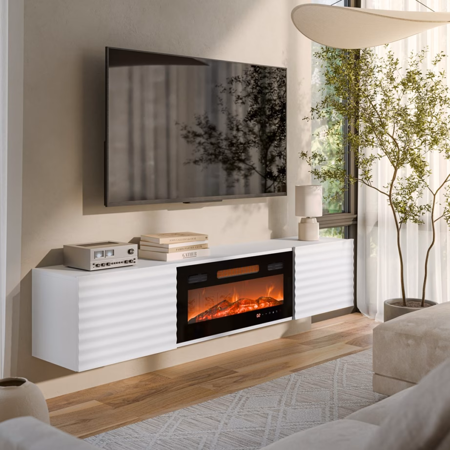 TV-alus Cama MEBLE TULA elektrikaminaga, 183 × 35 × 37 cm, valge matt/must - 4