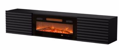 TV-alus Cama MEBLE TULA integreeritud elektrikaminaga, 183 × 35 × 37 cm, must matt