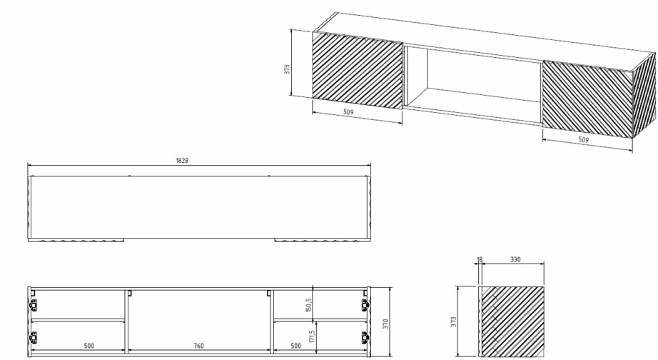TV-alus Cama MEBLE LARA, 183 × 35 cm, valge matt, must kaminamoodul - 2