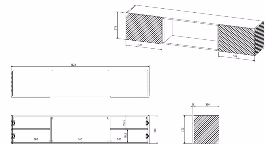 TV-alus Cama MEBLE LARA 183 × 35 × 37 cm, must matt, kaminamooduliga - 2