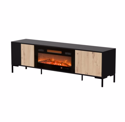 TV-alus elektrikaminaga Cama MEBLE MERCI, 180 × 40 × 53,5 cm, must/tamm Artisan