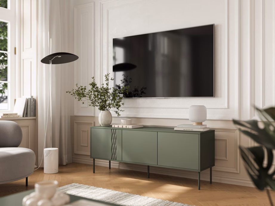 TV-alus Cama MEBLE TRESSE, 150 × 40 × 55 cm, 3 uksega, matt roheline - 3