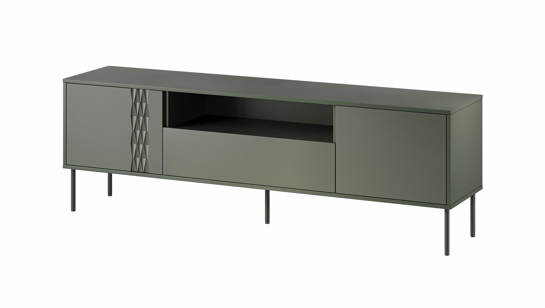 TV-alus Cama MEBLE TRESSE, 180 cm, matt roheline, push-to-open, 3 uksega