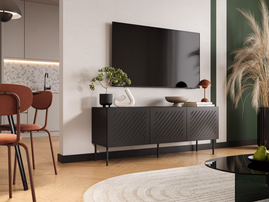 TV-alus Cama MEBLE SIENA, 150,5 × 40 × 60 cm, matt must, 3 ust, push-to-open - 4