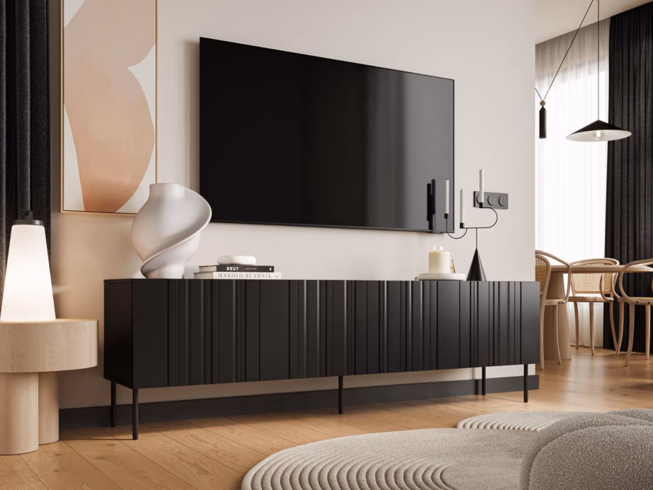 TV-alus Cama MEBLE ISLA, 200 × 40 × 60 cm, matt must, 4 uksega, push-to-open - 3