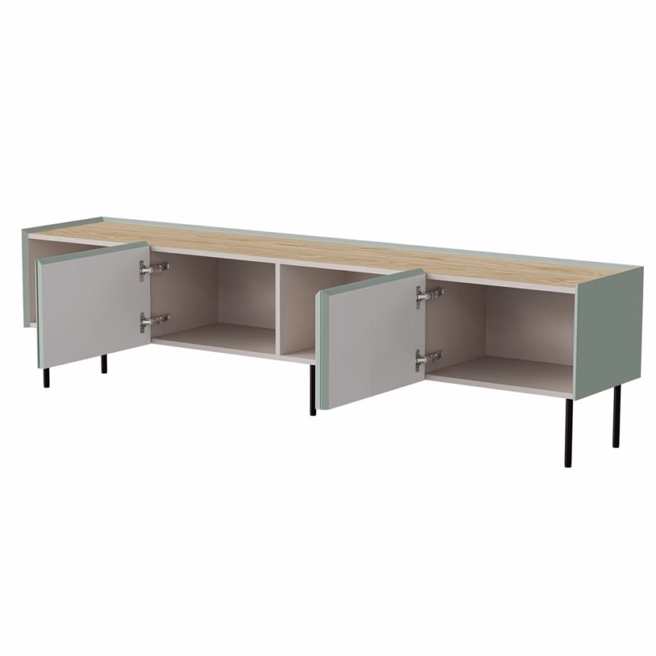 TV-alus Cama MEBLE FELLINI, 200 × 40 × 52 cm, 4 uksega, oliivroheline/tamm - 2