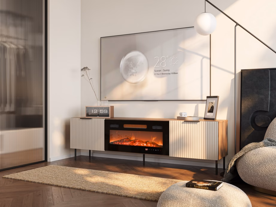 TV-alus Cama MEBLE ALMERA, 180,5 cm, pähkel/kashmiir, kaminaga - 4
