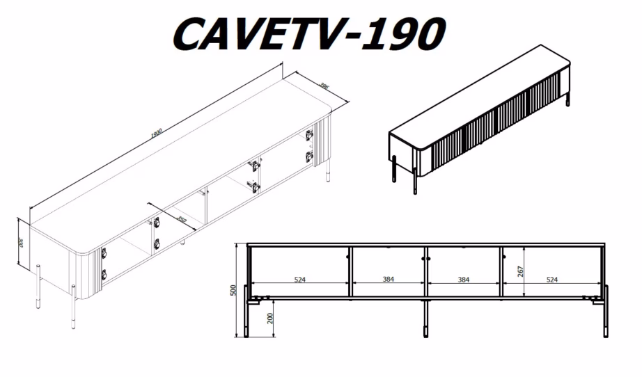TV-alus Cama MEBLE VERA, 190 × 40 × 50 cm, mattvalge, Push-to-Open - 4