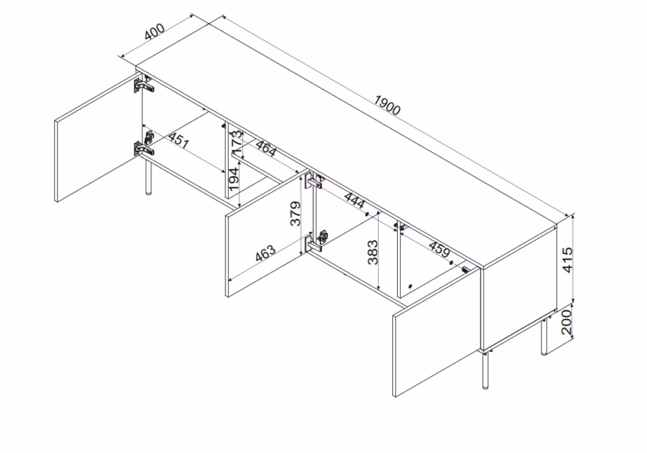 TV-alus Cama MEBLE INSERTO 3D1W, 195 × 40 × 62 cm, LED-valgustus, Fellini - 7
