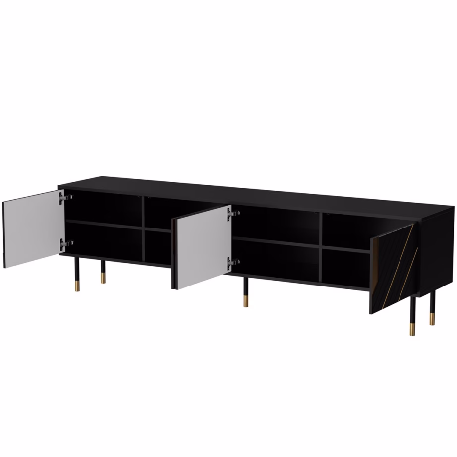 TV-alus Cama MEBLE MOUNTAIN 4D, 4 uksega ja 4 riiuliga, must-kuldne - 2