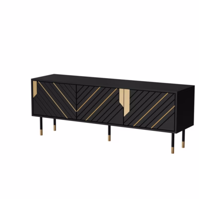 TV-alus Cama MEBLE MOUNTAIN, 154 × 40 × 55 cm, must/kuldne, 3 uksega