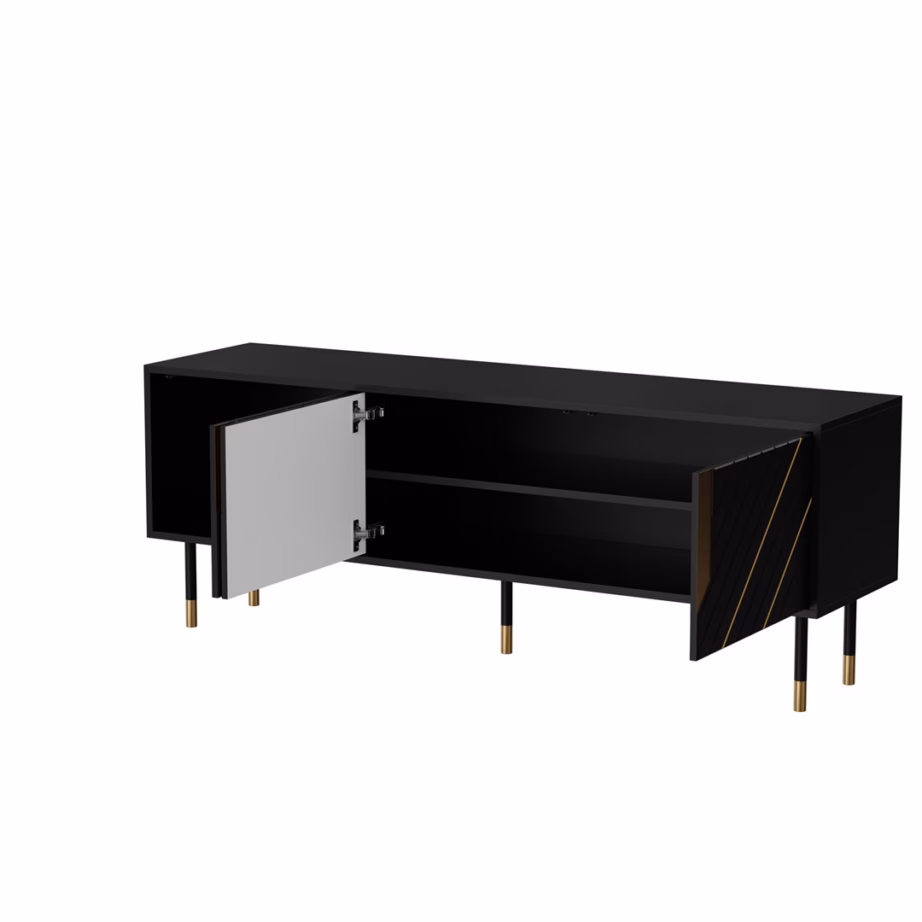 TV-alus Cama MEBLE MOUNTAIN, 154 × 40 × 55 cm, must/kuldne, 3 uksega - 2