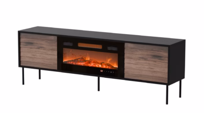 TV-alus kaminaga Cama MEBLE CORTINA 180 × 40 × 60 cm, must/pähkel, PUSH TO OPEN