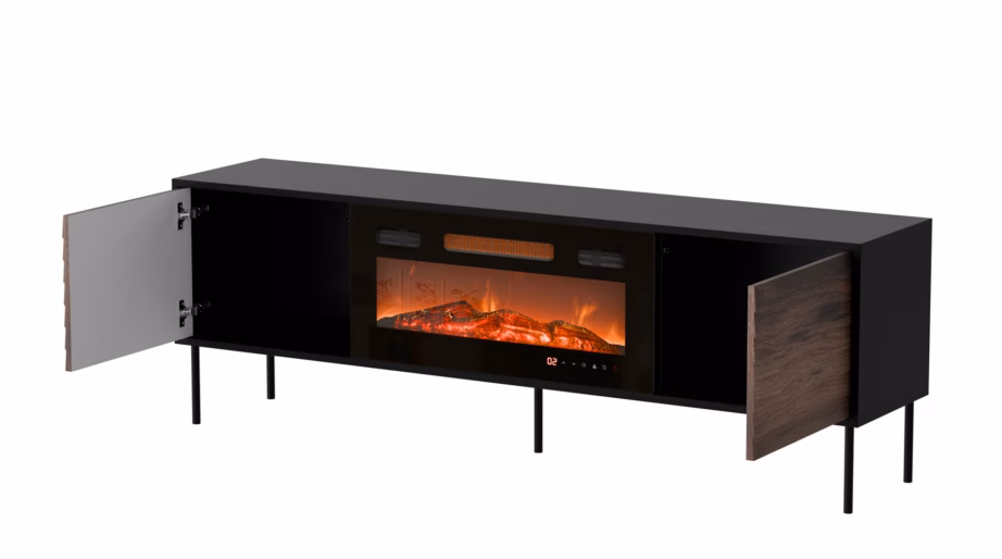 TV-alus kaminaga Cama MEBLE CORTINA 180 × 40 × 60 cm, must/pähkel, PUSH TO OPEN - 3