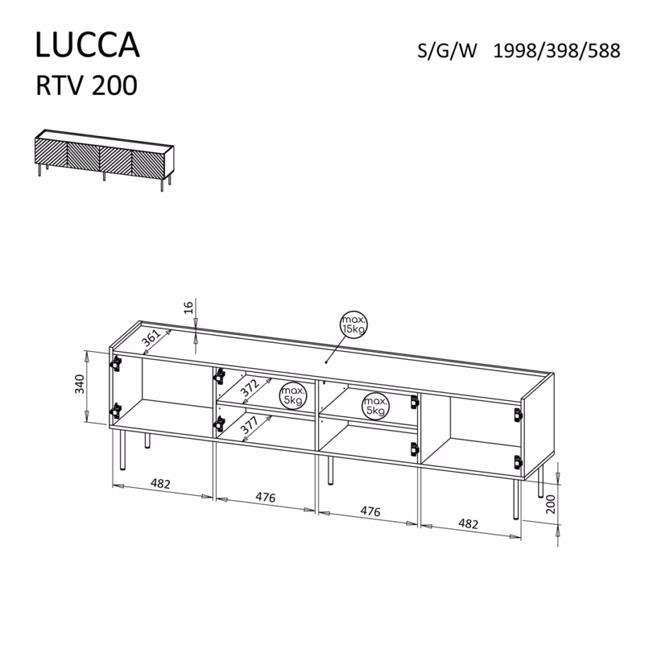 TV-alus Cama MEBLE LUCCA 4D, valge, 4 uksega, FELLINI kollektsioon - 4