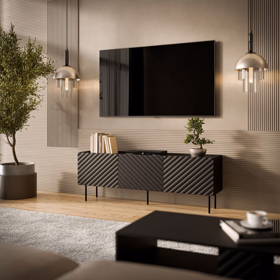 TV-alus Cama MEBLE LUCCA 3D, 165 × 40 × 59 cm, must, 3 uksega - 3