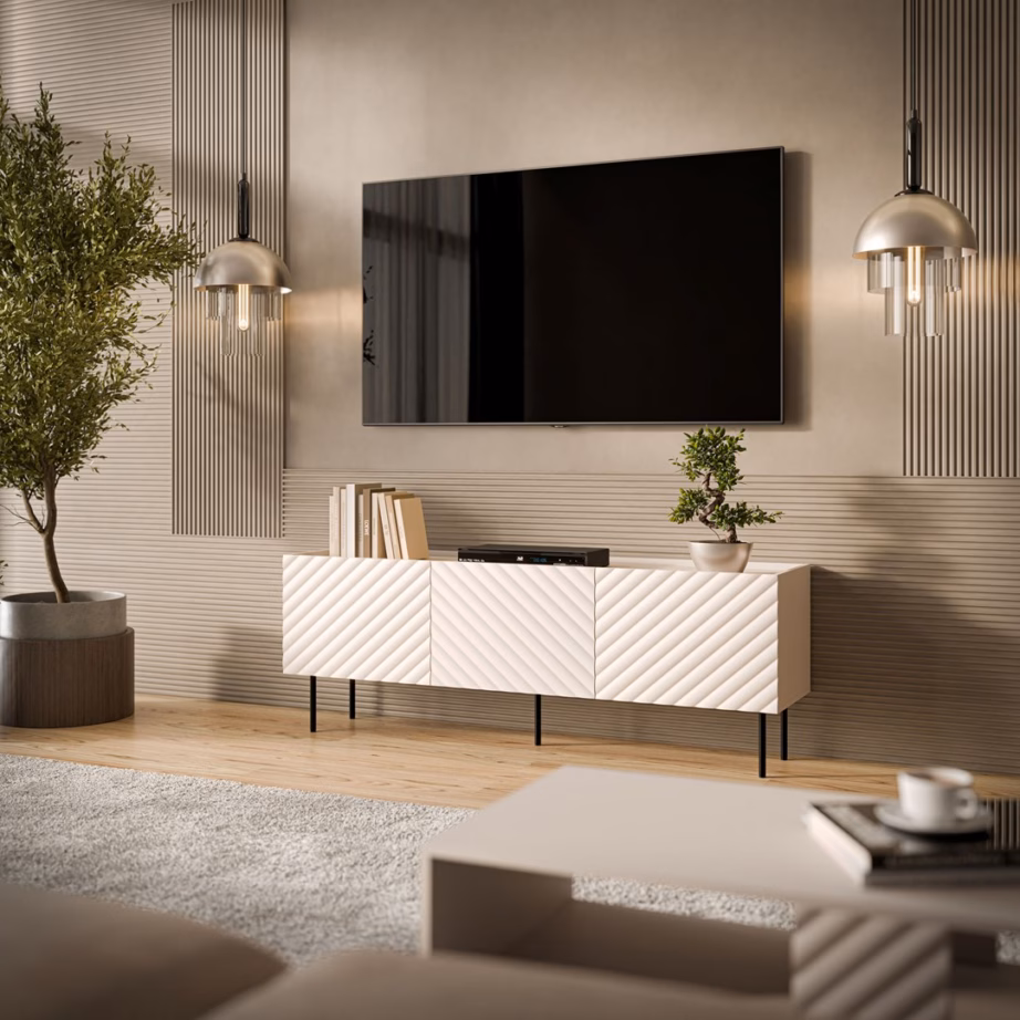 TV-alus Cama MEBLE LUCCA 3D, 165 × 40 × 59 cm, kašmiir, 3 uksega, FELLINI - 3