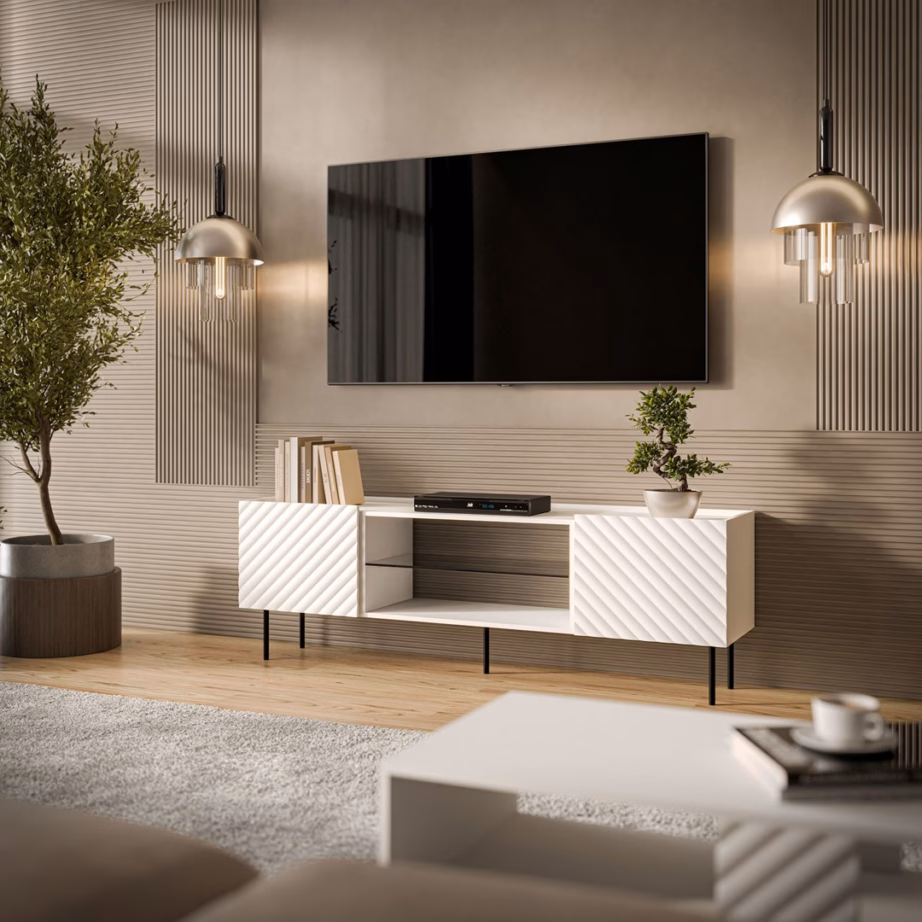 TV-alus Cama MEBLE EF LUCCA, 180 × 40 × 59 cm, valge, 2 uksega, FELLINI - 4