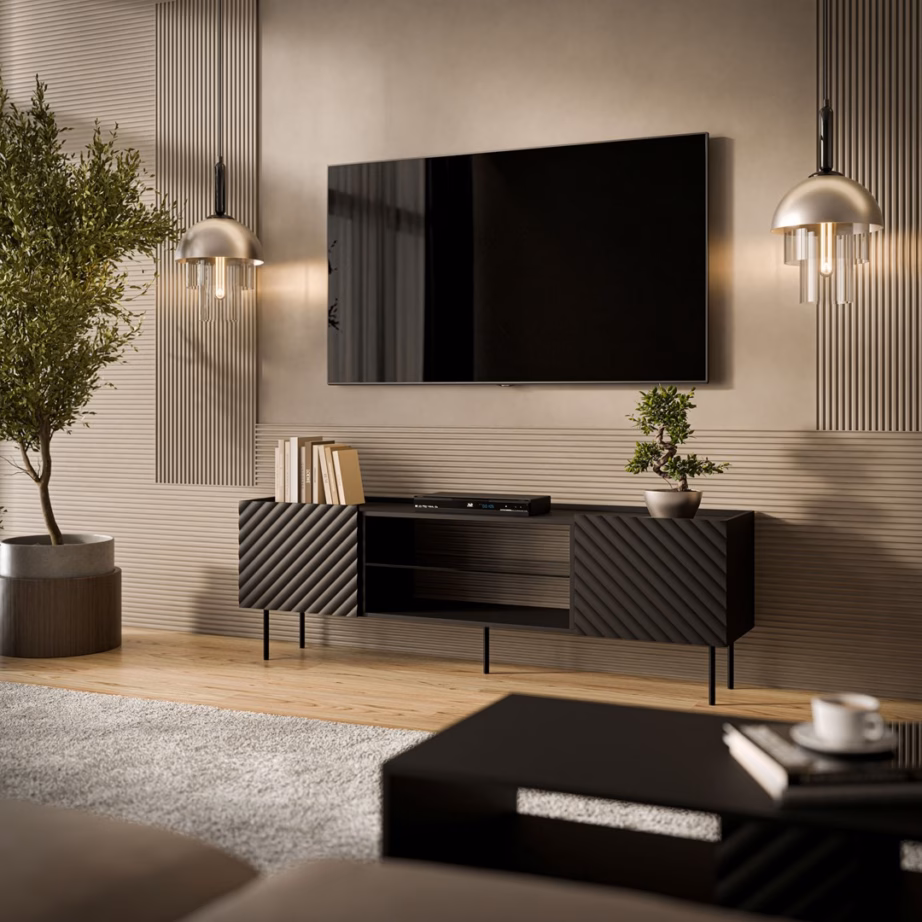 TV-alus Cama MEBLE LUCCA FELLINI, 180 × 40 × 59 cm, must, 2 uksega - 3