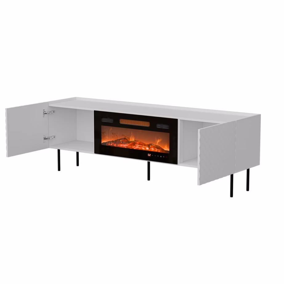 TV-alus Cama MEBLE LUCCA kaminaga, 180 × 40 × 59 cm, valge/must, FELLINI - 3