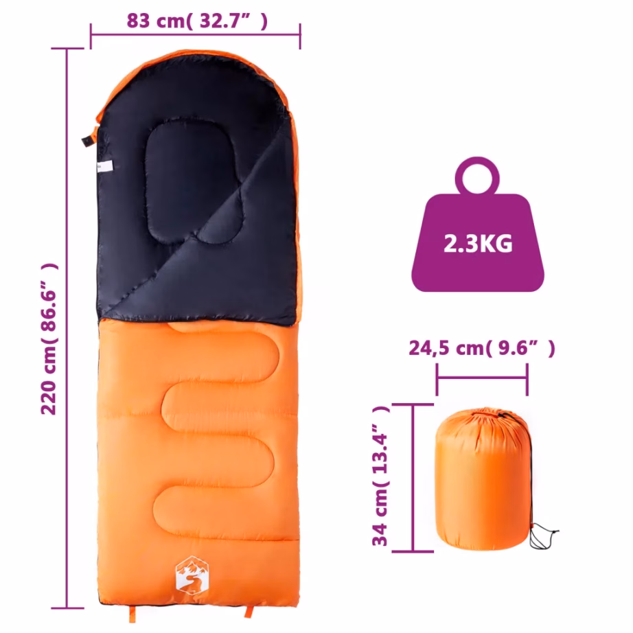 Täiskasvanute magamiskott matkamiseks, oranž-must, 3–4 hooaega, 0–10 °C, 220 x 83 cm - 5