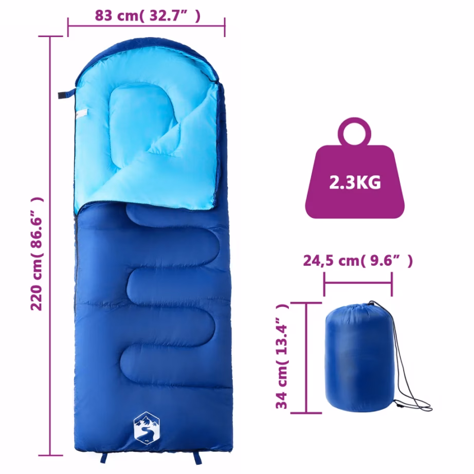Täiskasvanute magamiskott 3–4 hooajaks, 0–10 °C, tumesinine-sinine, 220 x 83 cm - 5