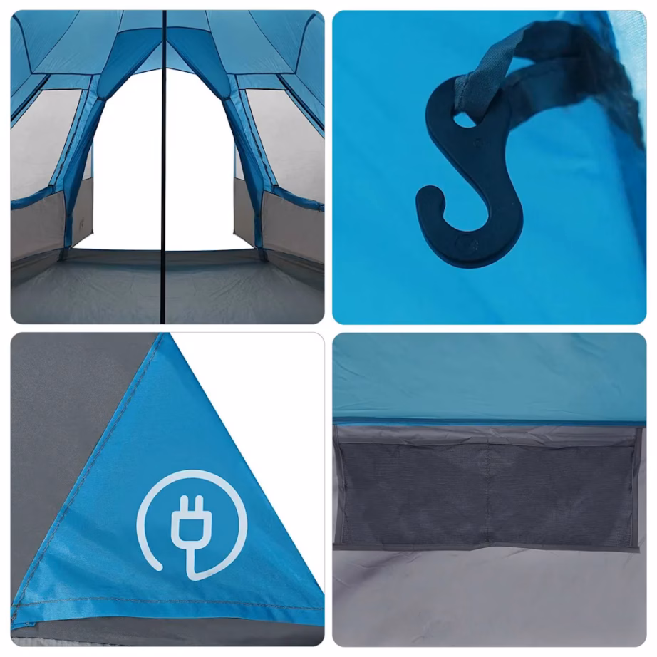 Teepee peretelk 5-le, sinine, vettpidav ja UV-kaitsega 185T polüester, 545 x 450 x 295 cm - 12
