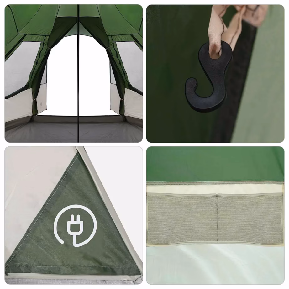 Teepee-stiilis peretelk 8 inimesele eesvarikatusega, roheline, 720 x 465 x 295 cm - 12
