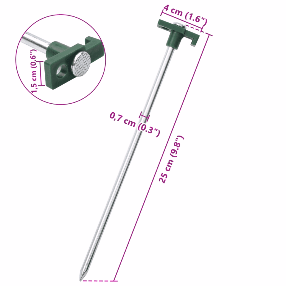 Tsingitud terasest telgivaiad konksu ja aasaga, 25 cm, 12 tk - 6