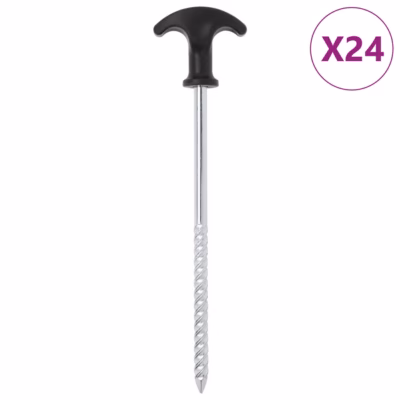 T-käepidemega telgivaiad, 24 tk, 20 cm, tsingitud teras, Ø 7 mm