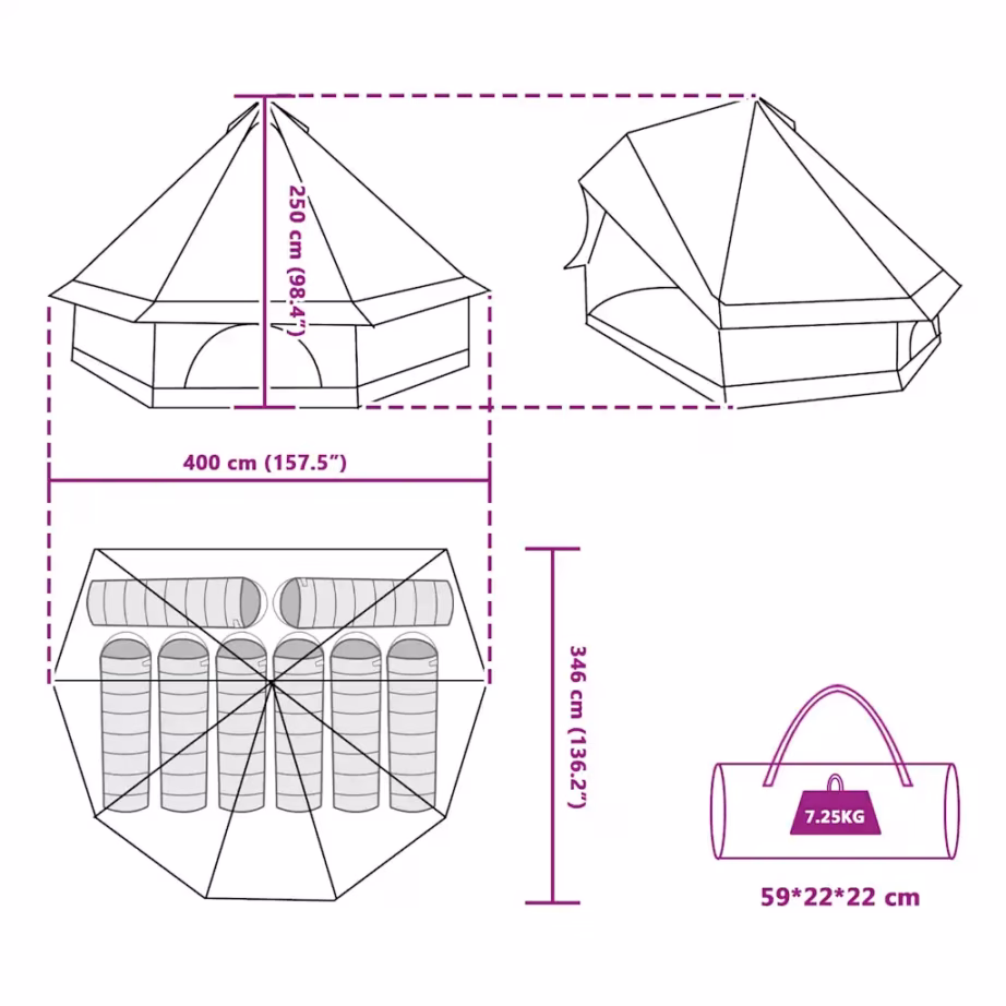 Tipi pere telk õhuava ja E-portiga, roheline, 8-le, 400 x 346 x 250 cm - 12