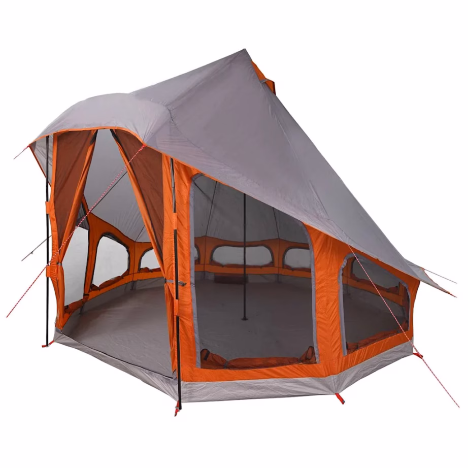 Tipi stiilis peretelk katusega, 6-le, hall ja oranž taft, 404 x 370 x 270 cm - 2
