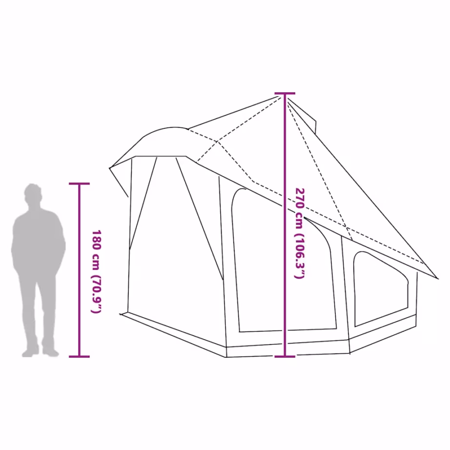 Tipi stiilis peretelk katusega, 6-le, hall ja oranž taft, 404 x 370 x 270 cm - 13