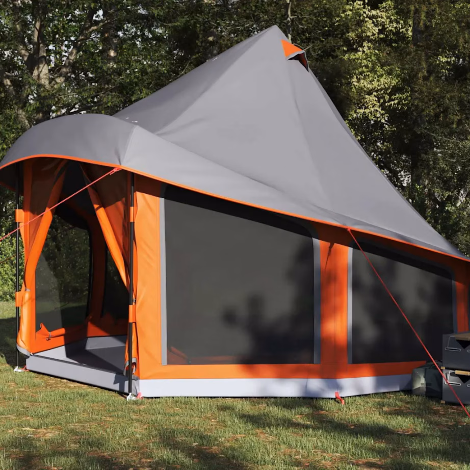 Tipi stiilis peretelk katusega, 6-le, hall ja oranž taft, 404 x 370 x 270 cm - 3