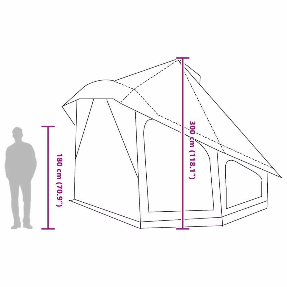10-kohaline tipi peretelk katusega, hall ja oranž, taft, 508 x 470 x 300 cm - 13