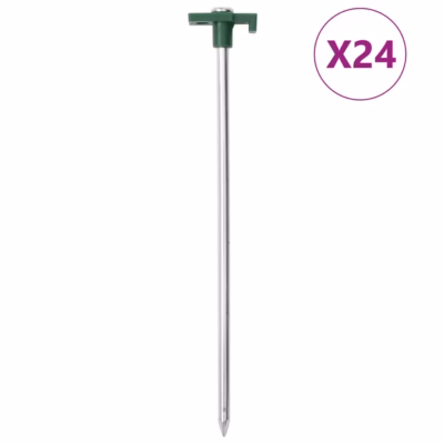 Tsingitud terasest telgivaiad PP-peaga, 24 tk, 25 cm, 7 mm