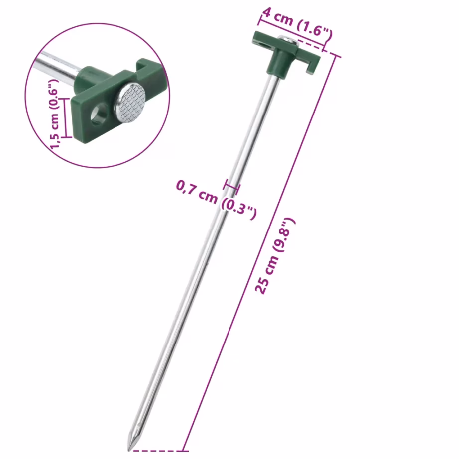 Tsingitud terasest telgivaiad PP-peaga, 24 tk, 25 cm, 7 mm - 6