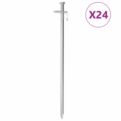 Tsingitud terasest telgivaiad konksu ja aasaga, 24 tk, 30 cm, toru läbimõõt 8 mm