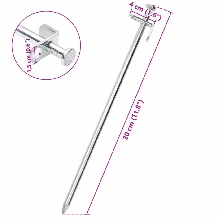 Tsingitud terasest telgivaiad konksu ja aasaga, 24 tk, 30 cm, toru läbimõõt 8 mm - 6