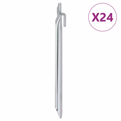 Tsingitud telgivaiad konksuga, 24 tk, 25 cm, hõbedased, Ø 20 mm