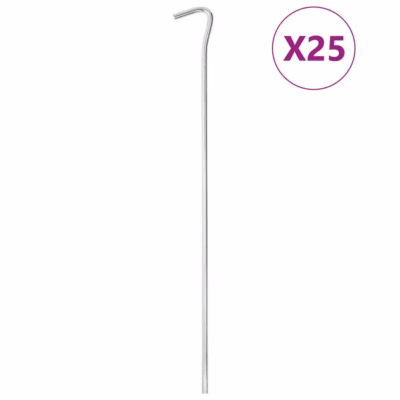Tsingitud terasest telgivaiad konksuga, 25 tk, hõbedased, 30 cm, Ø5 mm