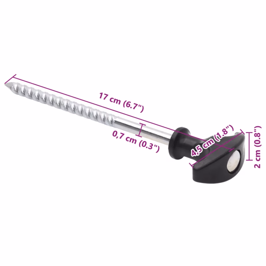 Tsingitud terasest telgivaiad keermestatud pinnaga, 12 tk, 17 cm, Ø 7 mm - 6