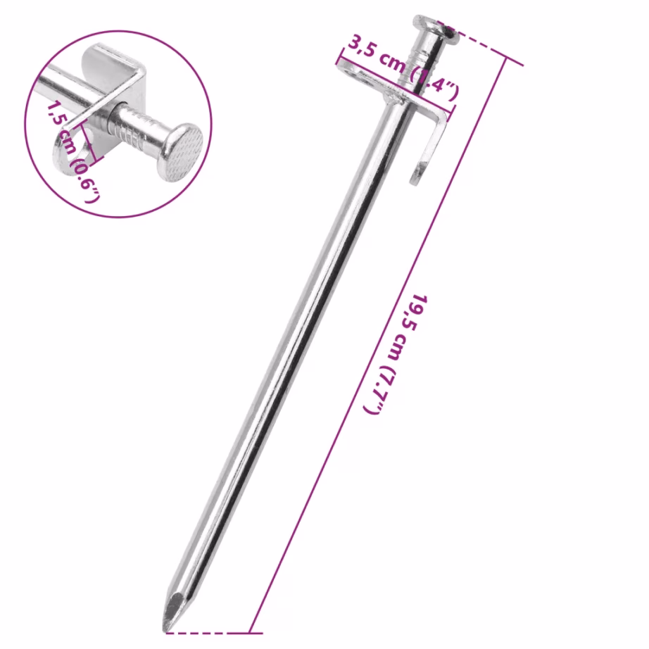 Tsingitud terasest telgivaiad konksu ja aasaga, 24 tk, 19,5 cm, 8 mm, hõbedane - 6